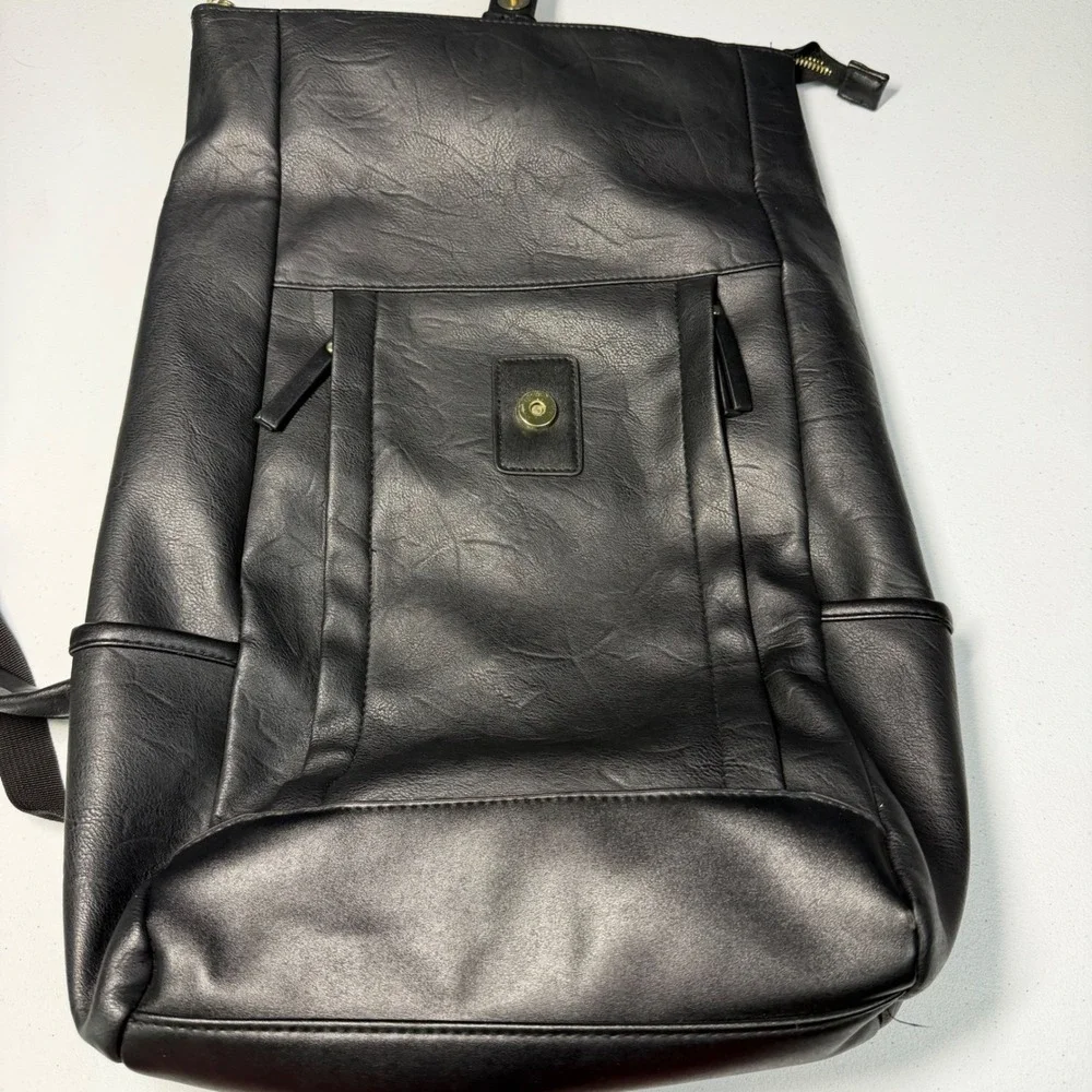 Madden Girl Backpack Faux Leather Foldover Flap Gold Hardware Sleek Urban